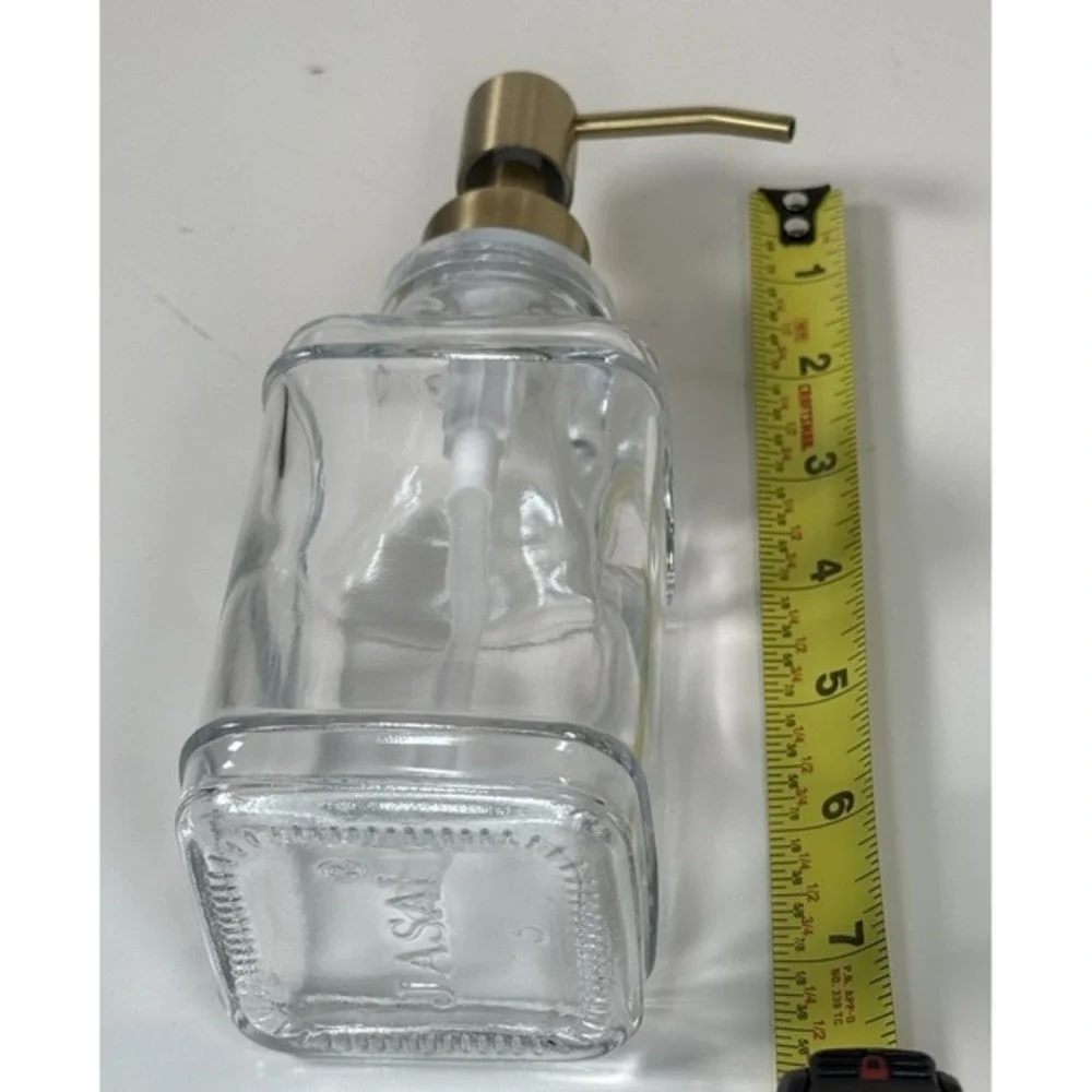 JASAI Antique Square Glass Soap Dispenser 12oz Clear Gold Pump Labels NEW‎ 81-12